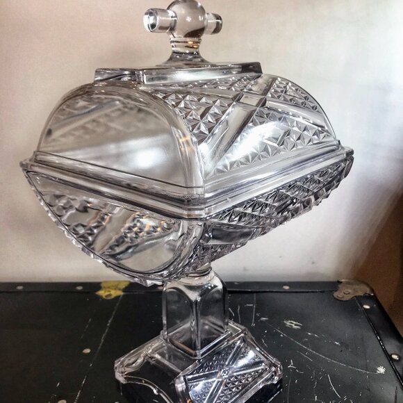 EAPG Adams & Co Ashman Pattern Pressed Footed Glass Pedestal Compote Dish w/Lid - Picture 1 of 7